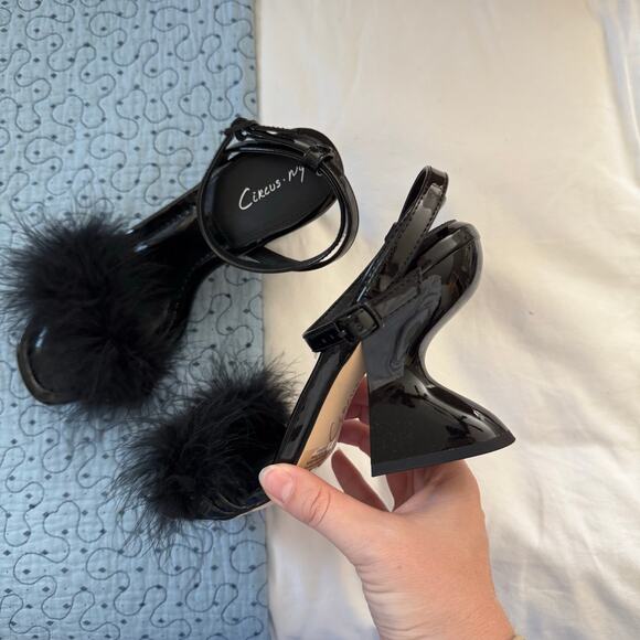 SAM EDELMAN Circus Black Brenna Fuzzy Open Toe Heel Size 8 casual comfort - Picture 3 of 5